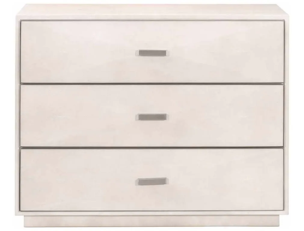 Essentials For Living 6157.WHT-SHG/BSTL Wynn Shagreen 3 Drawer Nightstand in White Shagreen Brushed Stainless Steel Essentials For Living 6157.WHT-SHG/BSTL Wynn Shagreen 3 Drawer Nightstand in White Shagreen Brushed Stainless Steel