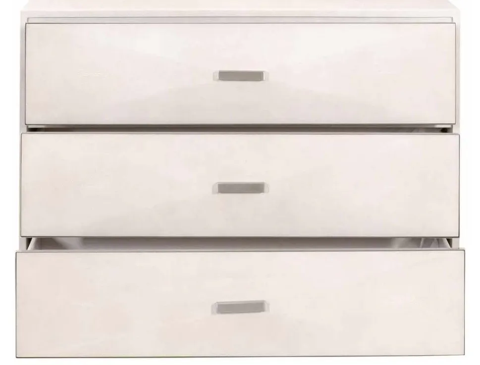 Essentials For Living 6157.WHT-SHG/BSTL Wynn Shagreen 3 Drawer Nightstand in White Shagreen Brushed Stainless Steel Essentials For Living 6157.WHT-SHG/BSTL Wynn Shagreen 3 Drawer Nightstand in White Shagreen Brushed Stainless Steel