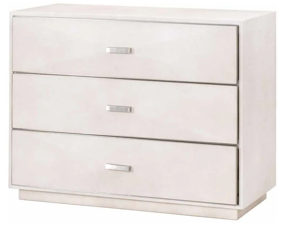 Essentials For Living 6157.WHT-SHG/BSTL Wynn Shagreen 3 Drawer Nightstand in White Shagreen Brushed Stainless Steel Essentials For Living 6157.WHT-SHG/BSTL Wynn Shagreen 3 Drawer Nightstand in White Shagreen Brushed Stainless Steel