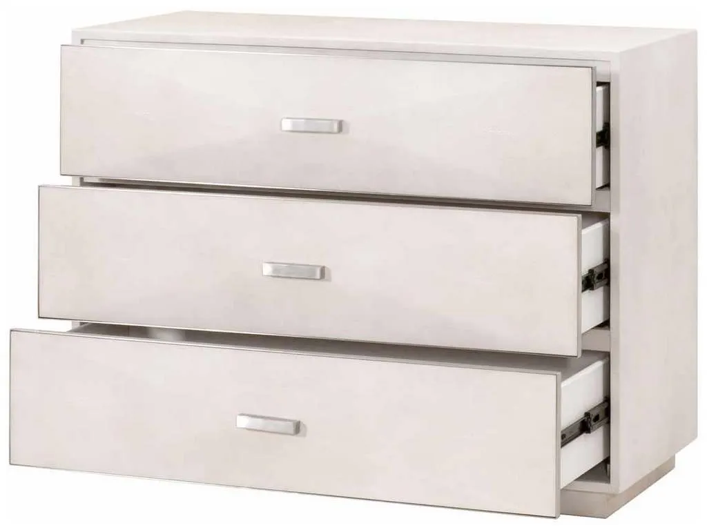 Essentials For Living 6157.WHT-SHG/BSTL Wynn Shagreen 3 Drawer Nightstand in White Shagreen Brushed Stainless Steel Essentials For Living 6157.WHT-SHG/BSTL Wynn Shagreen 3 Drawer Nightstand in White Shagreen Brushed Stainless Steel