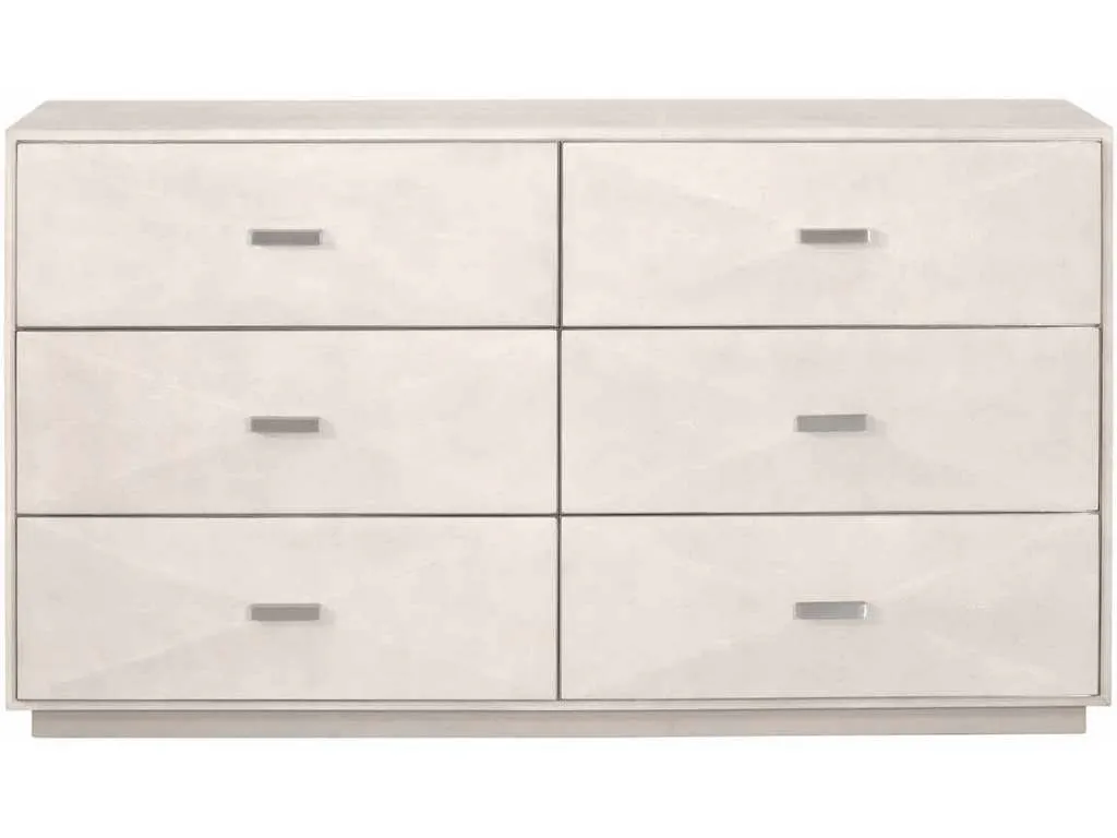 Essentials For Living 6158.WHT-SHG/BSTL  Wynn Shagreen 6 Drawer Double Dresser in White Shagreen Brushed Stainless Steel