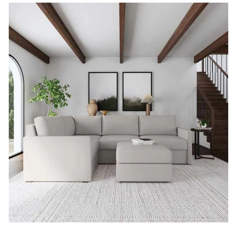 Flexsteel 90224NSEC931301 Flex 4 Seat Sectional with Narrow Arm and Ottoman Frost Flexsteel 90224NSEC931301 Flex 4 Seat Sectional with Narrow Arm and Ottoman Frost