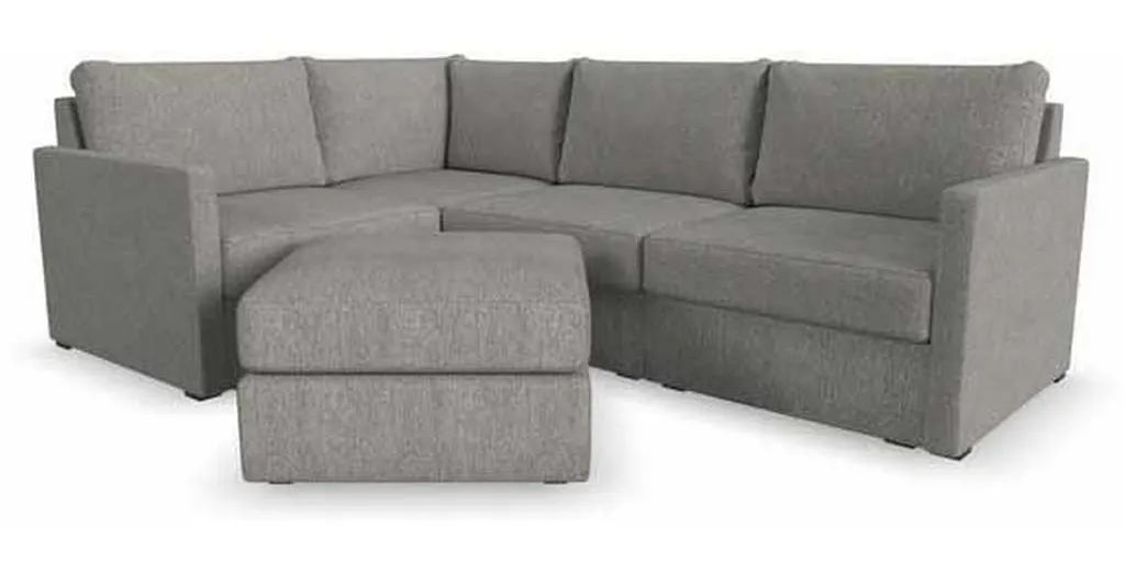 Flexsteel 90224NSEC931302 Flex 4 Seat Sectional with Narrow Arm and Ottoman Pebble Flexsteel 90224NSEC931302 Flex 4 Seat Sectional with Narrow Arm and Ottoman Pebble