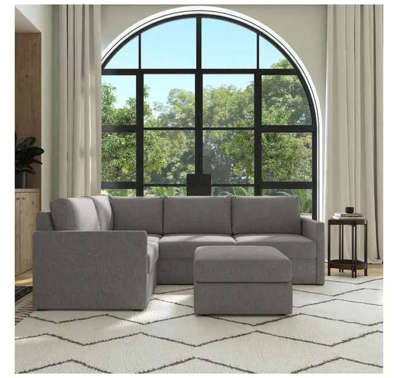 Flexsteel 90224NSEC931302 Flex 4 Seat Sectional with Narrow Arm and Ottoman Pebble Flexsteel 90224NSEC931302 Flex 4 Seat Sectional with Narrow Arm and Ottoman Pebble