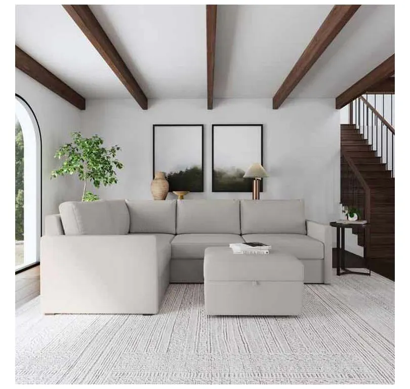 Flexsteel 90224NSECS31301 Flex 4 Seat Sectional with Narrow Arm and Storage Ottoman Frost Flexsteel 90224NSECS31301 Flex 4 Seat Sectional with Narrow Arm and Storage Ottoman Frost