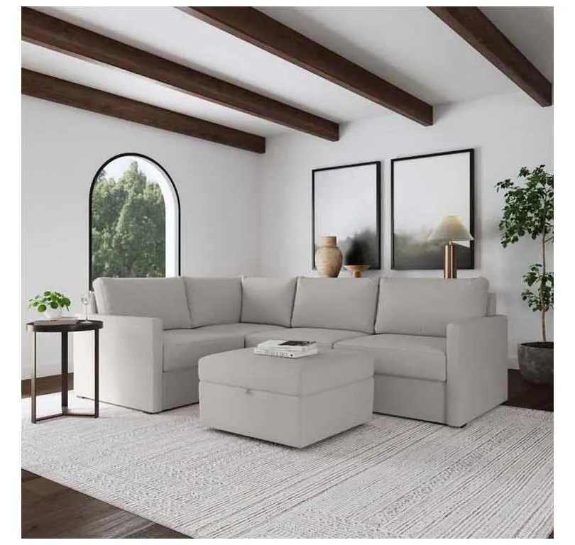 Flexsteel 90224NSECS31301 Flex 4 Seat Sectional with Narrow Arm and Storage Ottoman Frost Flexsteel 90224NSECS31301 Flex 4 Seat Sectional with Narrow Arm and Storage Ottoman Frost