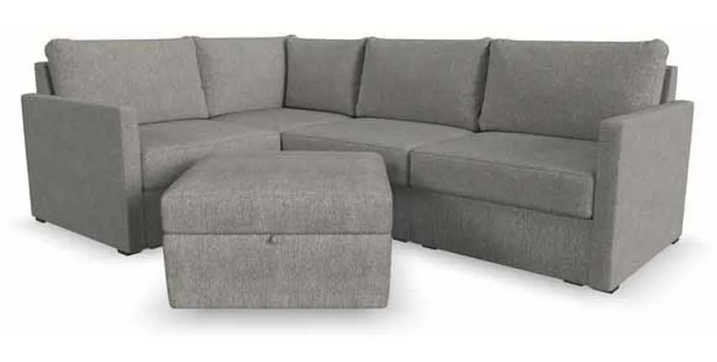 Flexsteel 90224NSECS31302 Flex 4 Seat Sectional with Narrow Arm and Storage Ottoman Pebble Homestyles Flexsteel 90224NSECS31302 Flex 4 Seat Sectional with Narrow Arm and Storage Ottoman Pebble Homestyles