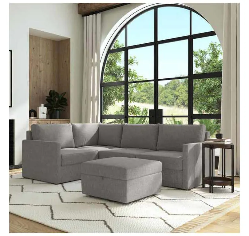 Flexsteel 90224NSECS31302 Flex 4 Seat Sectional with Narrow Arm and Storage Ottoman Pebble Homestyles Flexsteel 90224NSECS31302 Flex 4 Seat Sectional with Narrow Arm and Storage Ottoman Pebble Homestyles