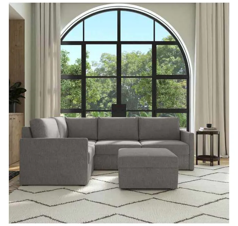 Flexsteel 90224NSECS31302 Flex 4 Seat Sectional with Narrow Arm and Storage Ottoman Pebble Homestyles Flexsteel 90224NSECS31302 Flex 4 Seat Sectional with Narrow Arm and Storage Ottoman Pebble Homestyles