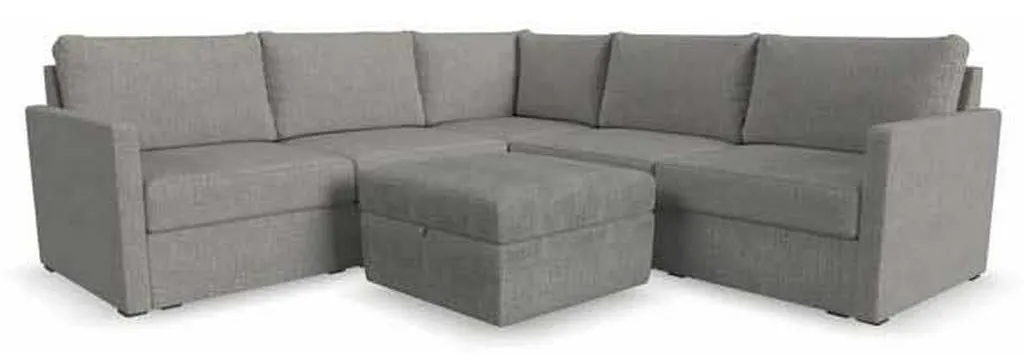 Flexsteel 90225NSECS31302 Flex 5 Seat Sectional with Narrow Arm and Storage Ottoman Pebble Flexsteel 90225NSECS31302 Flex 5 Seat Sectional with Narrow Arm and Storage Ottoman Pebble