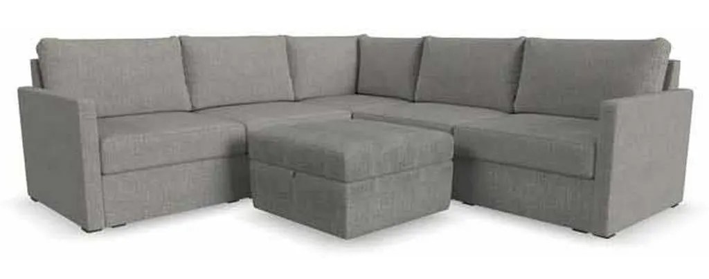 Flexsteel 90225NSECS31302 Flex 5 Seat Sectional with Narrow Arm and Storage Ottoman Pebble Flexsteel 90225NSECS31302 Flex 5 Seat Sectional with Narrow Arm and Storage Ottoman Pebble