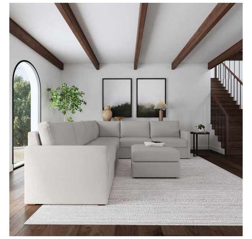 Flexsteel 90226NSEC931301 Flex 6 Seat Sectional with Narrow Arm and Ottoman Frost Flexsteel 90226NSEC931301 Flex 6 Seat Sectional with Narrow Arm and Ottoman Frost