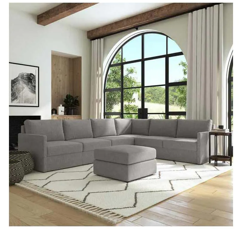 Flexsteel 90226NSEC931302 Flex 6 Seat Sectional with Narrow Arm and Ottoman Pebble Flexsteel 90226NSEC931302 Flex 6 Seat Sectional with Narrow Arm and Ottoman Pebble