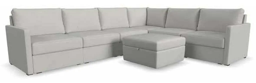 Flexsteel 90226NSECS31301 Flex 6 Seat Sectional with Narrow Arm and Storage Ottoman Frost Flexsteel 90226NSECS31301 Flex 6 Seat Sectional with Narrow Arm and Storage Ottoman Frost