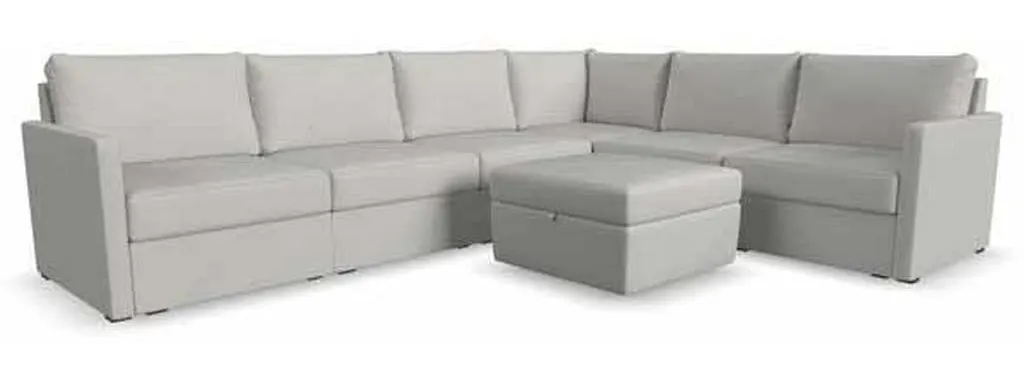 Flexsteel 90226NSECS31301 Flex 6 Seat Sectional with Narrow Arm and Storage Ottoman Frost Flexsteel 90226NSECS31301 Flex 6 Seat Sectional with Narrow Arm and Storage Ottoman Frost