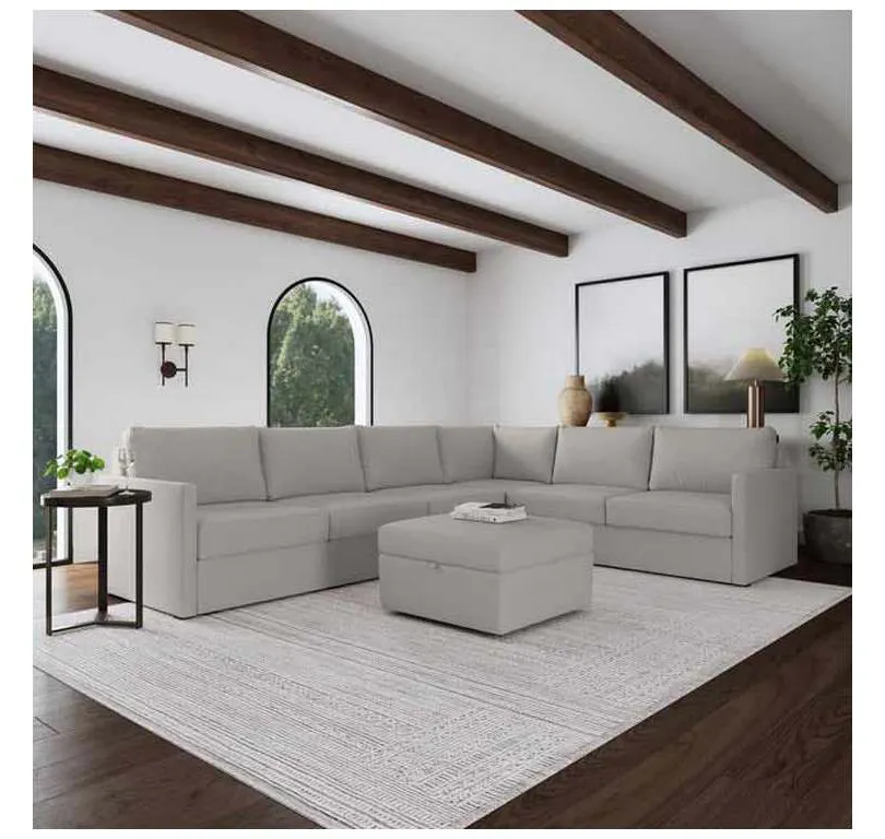 Flexsteel 90226NSECS31301 Flex 6 Seat Sectional with Narrow Arm and Storage Ottoman Frost Flexsteel 90226NSECS31301 Flex 6 Seat Sectional with Narrow Arm and Storage Ottoman Frost