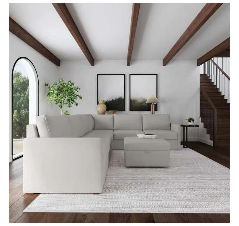 Flexsteel 90226NSECS31301 Flex 6 Seat Sectional with Narrow Arm and Storage Ottoman Frost Flexsteel 90226NSECS31301 Flex 6 Seat Sectional with Narrow Arm and Storage Ottoman Frost