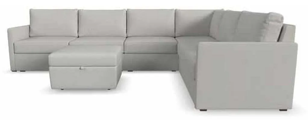 Flexsteel 90226NSECS31301 Flex 6 Seat Sectional with Narrow Arm and Storage Ottoman Frost Flexsteel 90226NSECS31301 Flex 6 Seat Sectional with Narrow Arm and Storage Ottoman Frost