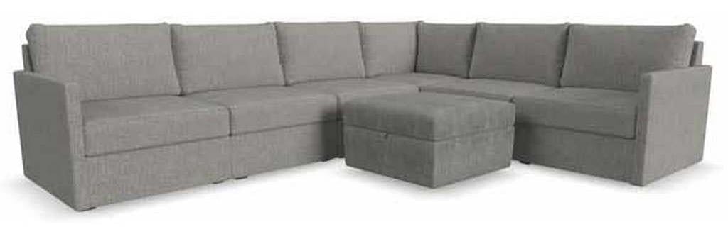 Flexsteel 90226NSECS31302 Flex 6 Seat Sectional with Narrow Arm and Storage Ottoman Pebble Flexsteel 90226NSECS31302 Flex 6 Seat Sectional with Narrow Arm and Storage Ottoman Pebble