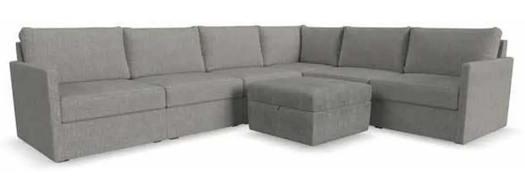 Flexsteel 90226NSECS31302 Flex 6 Seat Sectional with Narrow Arm and Storage Ottoman Pebble Flexsteel 90226NSECS31302 Flex 6 Seat Sectional with Narrow Arm and Storage Ottoman Pebble