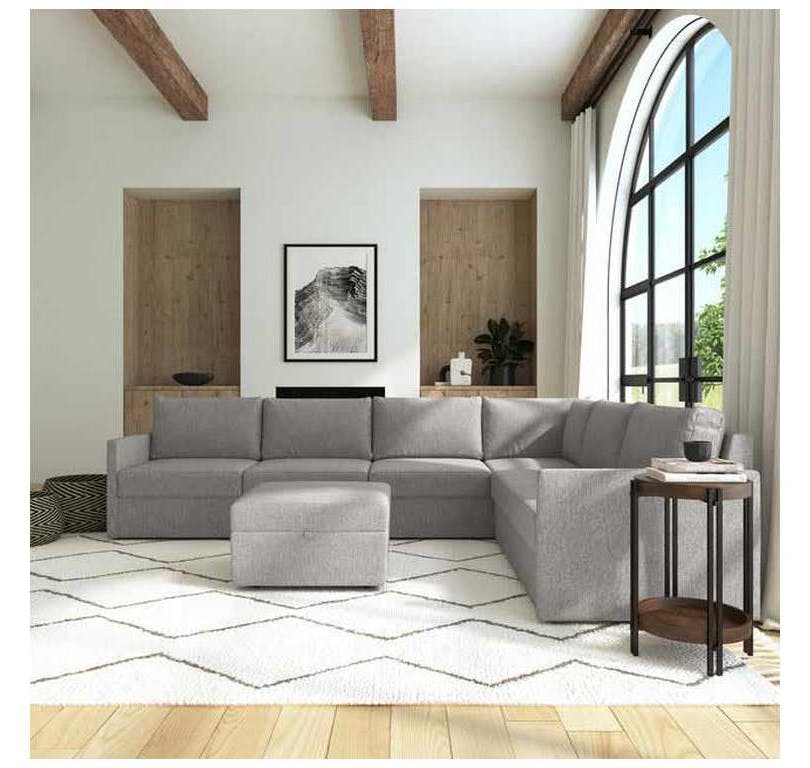 Flexsteel 90226NSECS31302 Flex 6 Seat Sectional with Narrow Arm and Storage Ottoman Pebble Flexsteel 90226NSECS31302 Flex 6 Seat Sectional with Narrow Arm and Storage Ottoman Pebble