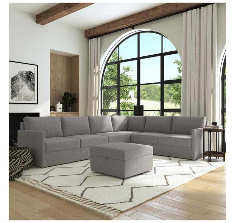 Flexsteel 90226NSECS31302 Flex 6 Seat Sectional with Narrow Arm and Storage Ottoman Pebble Flexsteel 90226NSECS31302 Flex 6 Seat Sectional with Narrow Arm and Storage Ottoman Pebble