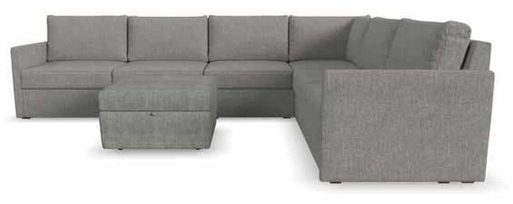 Flexsteel 90226NSECS31302 Flex 6 Seat Sectional with Narrow Arm and Storage Ottoman Pebble Flexsteel 90226NSECS31302 Flex 6 Seat Sectional with Narrow Arm and Storage Ottoman Pebble