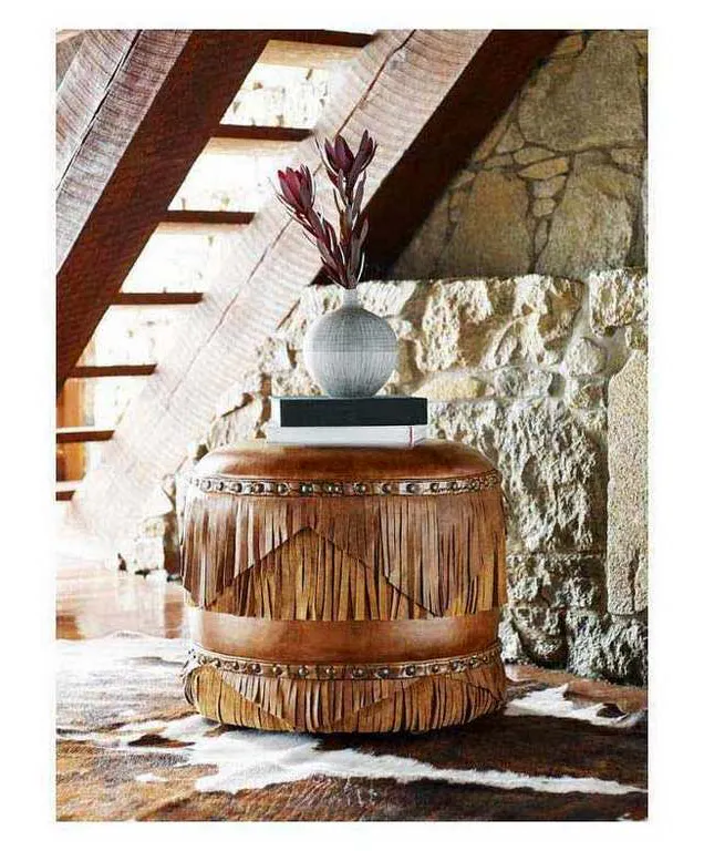 Hancock and Moore 039 Margo Leather Fringed Ottoman Hancock and Moore 039 Margo Leather Fringed Ottoman