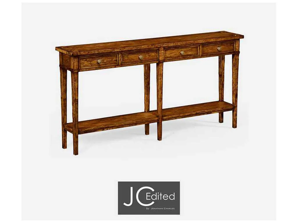 Jonathan Charles 491083-CFW Country Walnut Four Drawer Console