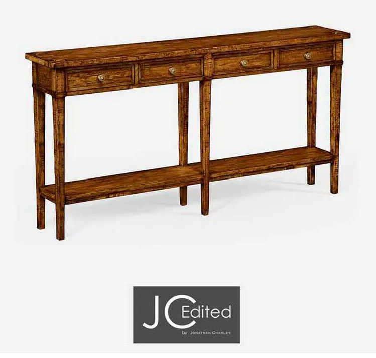 Jonathan Charles 491083-CFW Country Walnut Four Drawer Console Jonathan Charles 491083-CFW Country Walnut Four Drawer Console