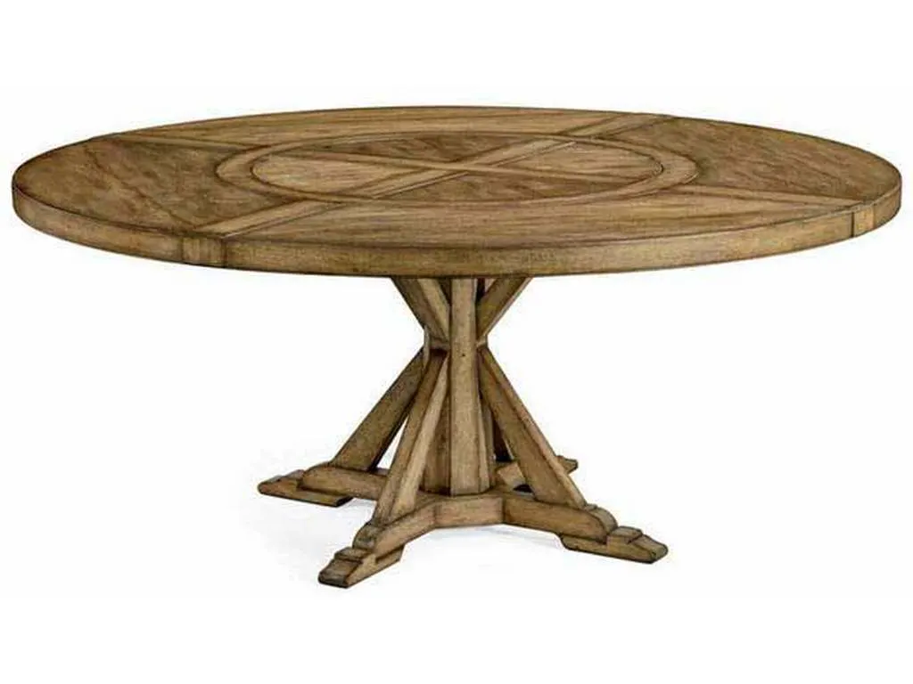 Jonathan Charles 491101-72D-DTM Medium Brown Driftwood Round Dining Table with Inbuilt Lazy Susan 72 Inch