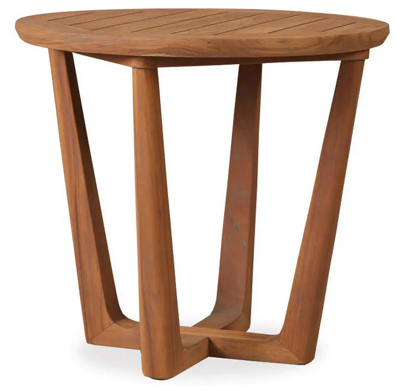 Lloyd Flanders 286124 Teak 24 Inch Round Sled Base End Table Lloyd Flanders 286124 Teak 24 Inch Round Sled Base End Table
