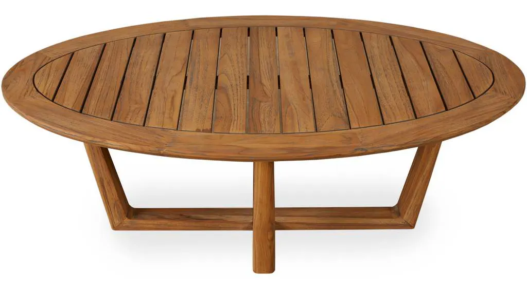 Lloyd Flanders 286344 Teak 48 Inch Oval Sled Base Cocktail Table Lloyd Flanders 286344 Teak 48 Inch Oval Sled Base Cocktail Table