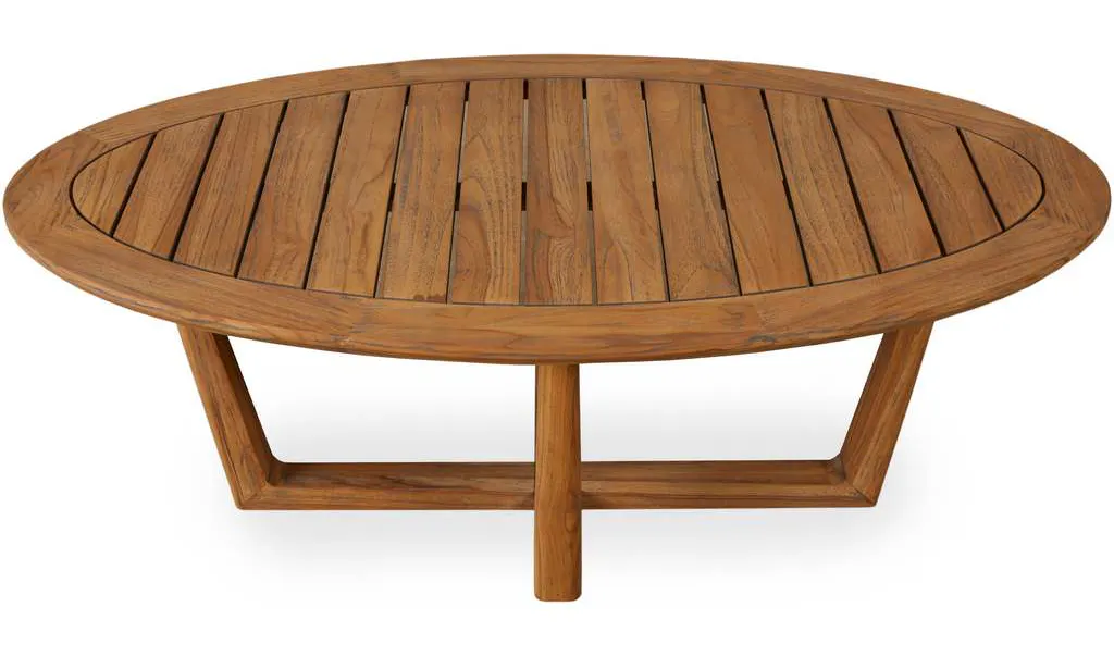 Lloyd Flanders 286344 Teak 48 Inch Oval Sled Base Cocktail Table Lloyd Flanders 286344 Teak 48 Inch Oval Sled Base Cocktail Table