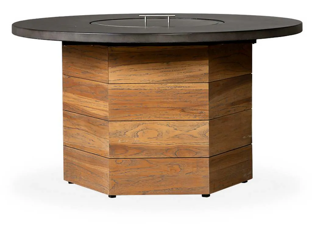 Lloyd Flanders 286099 Teak 48 Inch Hexagonal Fire Table with Faux Concrete Top