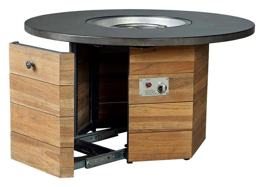 Lloyd Flanders 286099 Teak 48 Inch Hexagonal Fire Table with Faux Concrete Top Lloyd Flanders 286099 Teak 48 Inch Hexagonal Fire Table with Faux Concrete Top