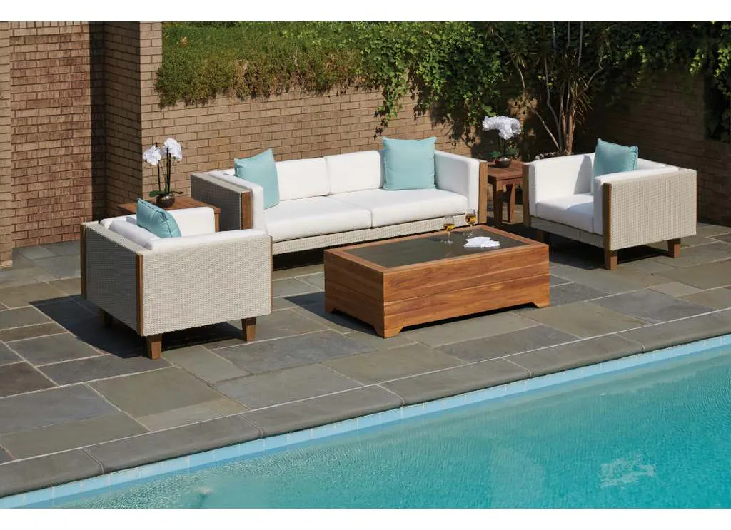 Lloyd Flanders 286341 Teak 54 Inch Rectangular Cocktail Table with Faux Concrete Inset Lloyd Flanders 286341 Teak 54 Inch Rectangular Cocktail Table with Faux Concrete Inset