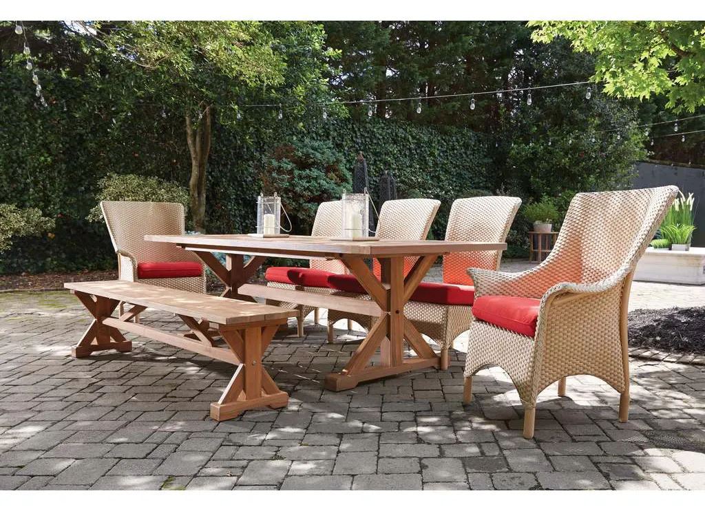 Lloyd Flanders 286100 Teak 99 Inch Rectangular Trestle Base Dining Table Lloyd Flanders 286100 Teak 99 Inch Rectangular Trestle Base Dining Table