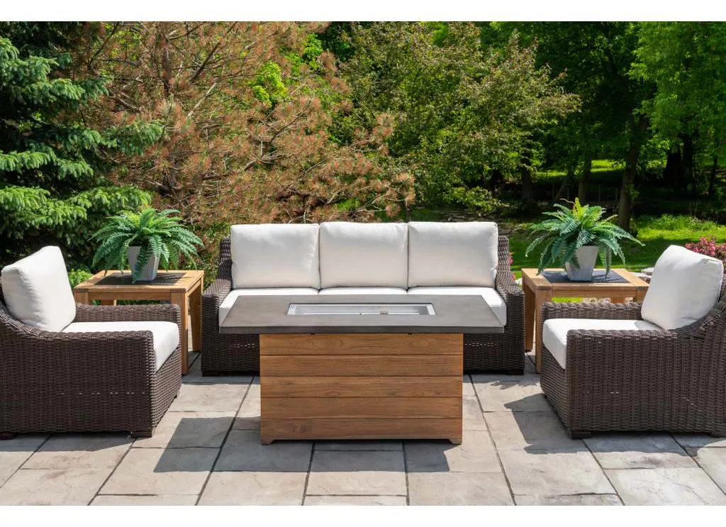 Lloyd Flanders 286098 Teak 52 Inch Rectangular Fire Table with Faux Concrete Top Lloyd Flanders 286098 Teak 52 Inch Rectangular Fire Table with Faux Concrete Top