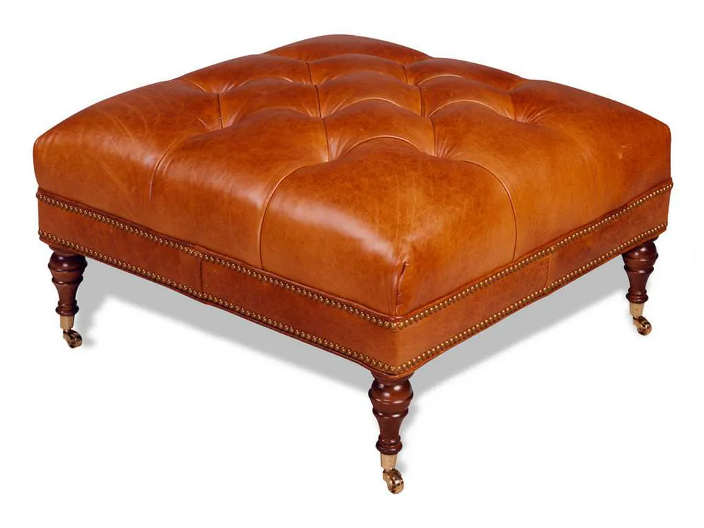McKinley Leather 30  Square Tufted Ottoman