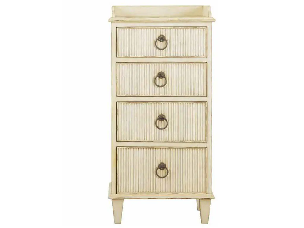Modern History MH377F02  Four Drawer Gustavian Bedside Cabinet Antique White