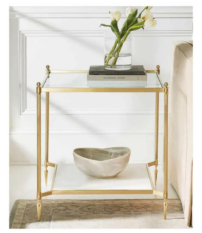 Modern History MH845F01 Square Pom End Table Brass Modern History MH845F01 Square Pom End Table Brass