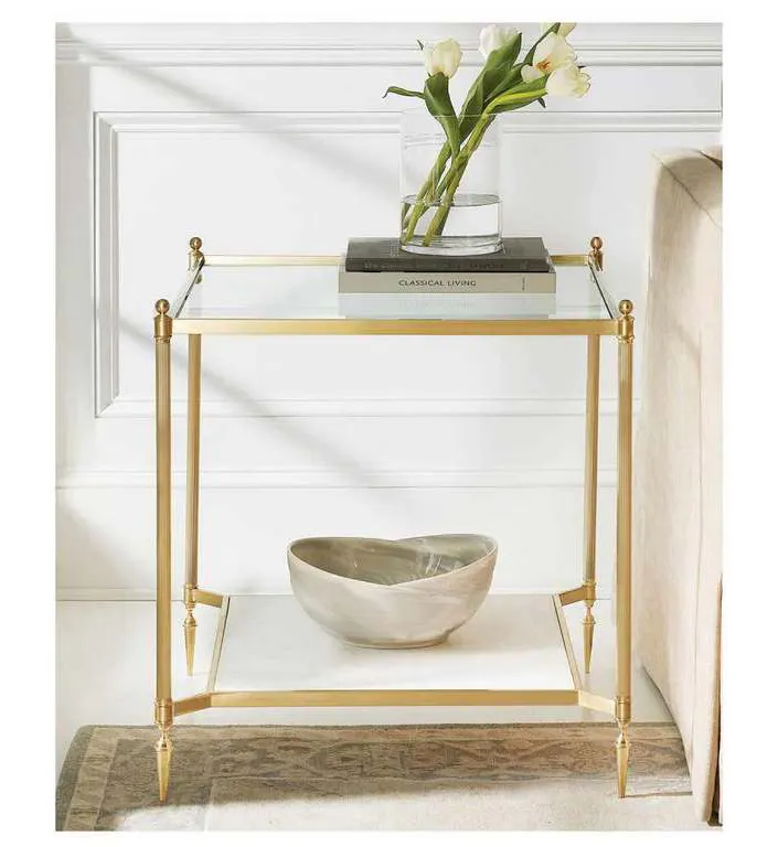 Modern History MH845F01 Square Pom End Table Brass Modern History MH845F01 Square Pom End Table Brass