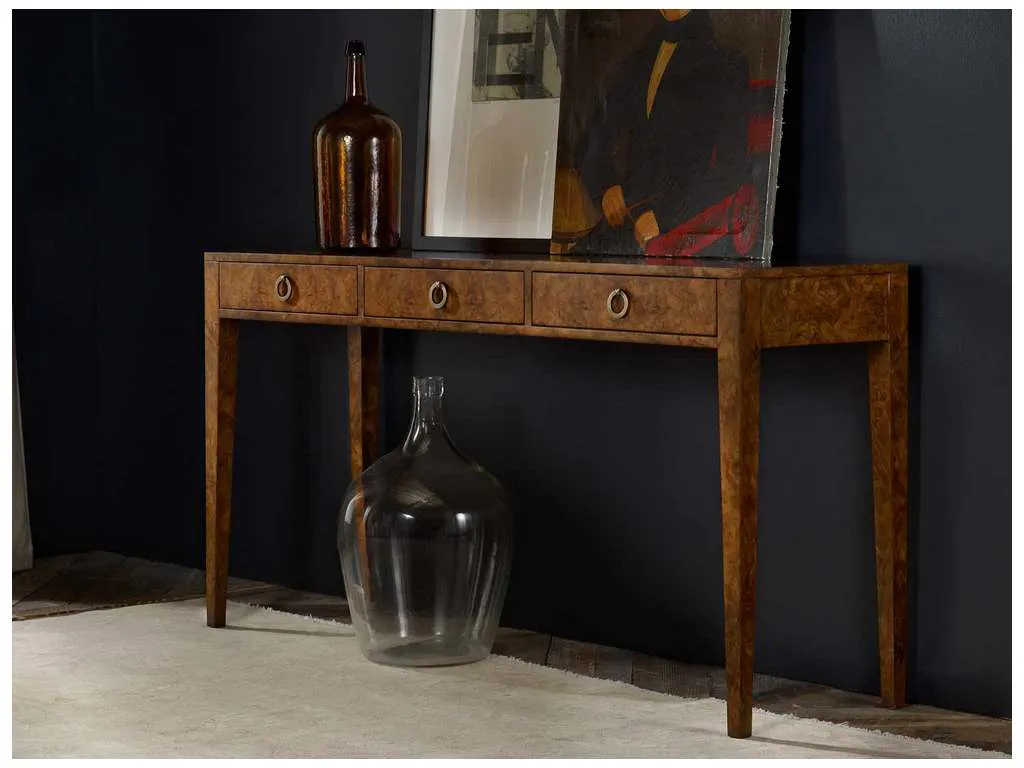 Modern History MH496F01 Three Drawer Console Burl Modern History MH496F01 Three Drawer Console Burl