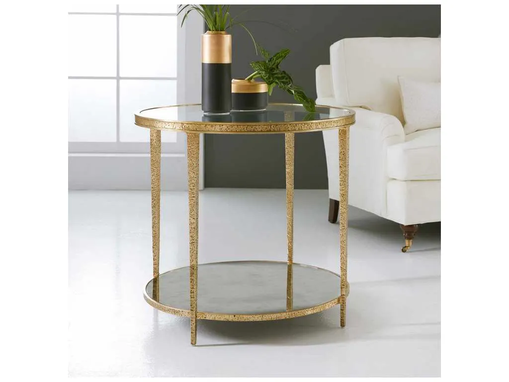 Modern History MH1015F03  Small Sculpture Round End Table Antique Brass