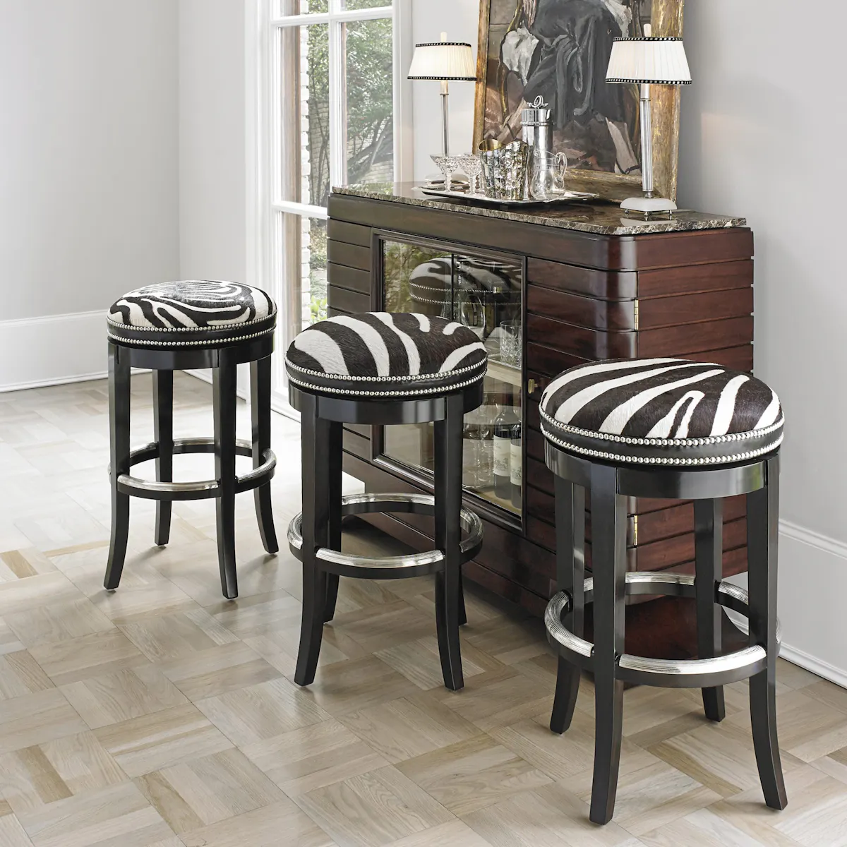 Ambella Home 03534-510-011 Zebrano Swivel Barstool Backless Ambella Home 03534-510-011 Zebrano Swivel Barstool Backless