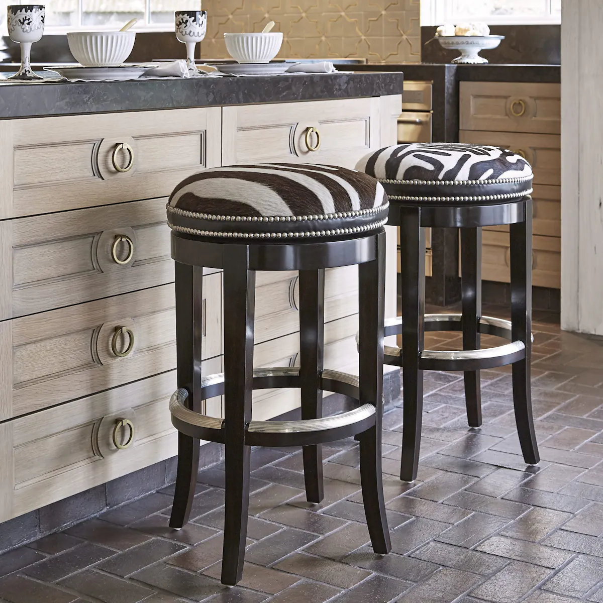 Ambella Home 03534-510-011 Zebrano Swivel Barstool Backless Ambella Home 03534-510-011 Zebrano Swivel Barstool Backless