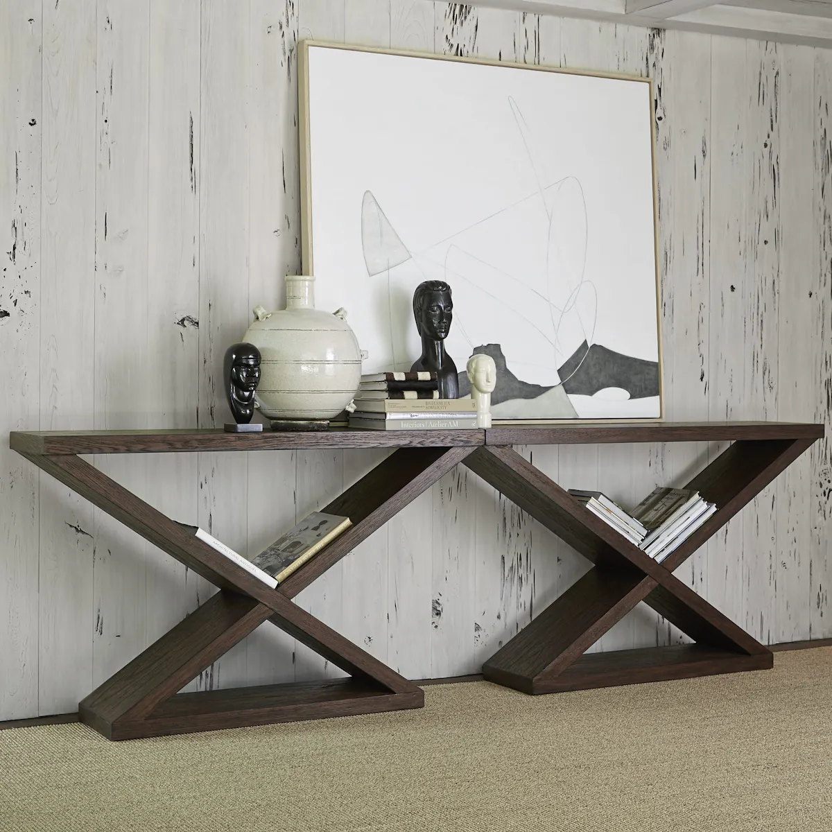 Ambella Home 27037-850-001 Salone Scuro Double-V Console Table Ambella Home 27037-850-001 Salone Scuro Double-V Console Table