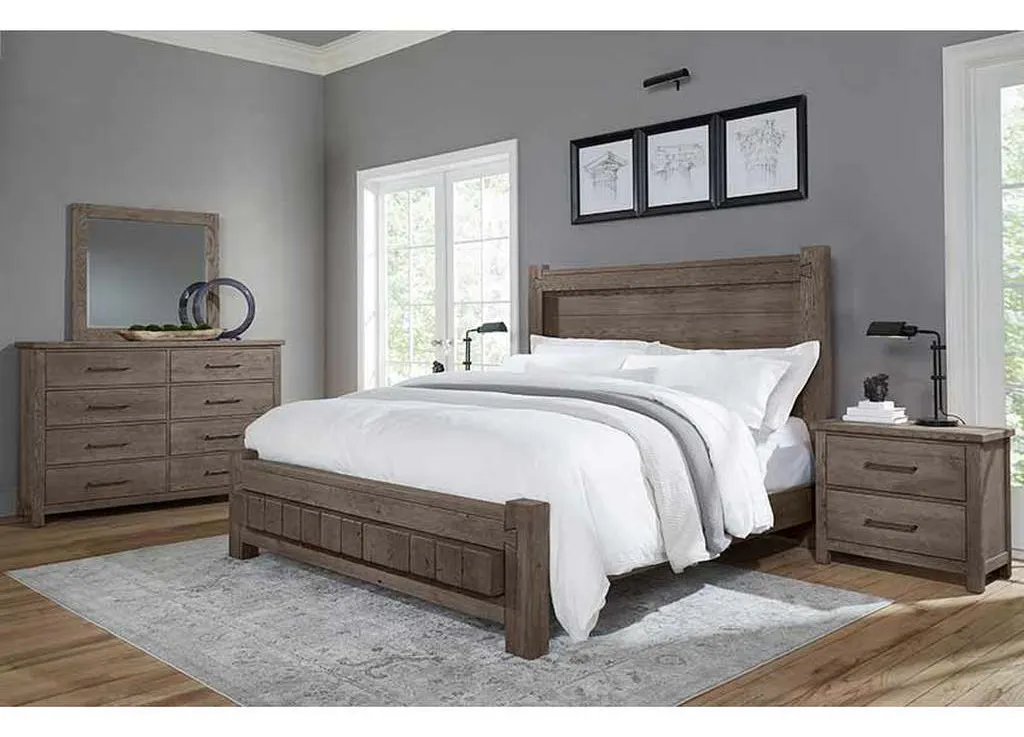Vaughan Bassett 751-668-166-922-MS2 Dovetail King Poster Bed with 6x6 FB Mystic Grey Vaughan Bassett 751-668-166-922-MS2 Dovetail King Poster Bed with 6x6 FB Mystic Grey
