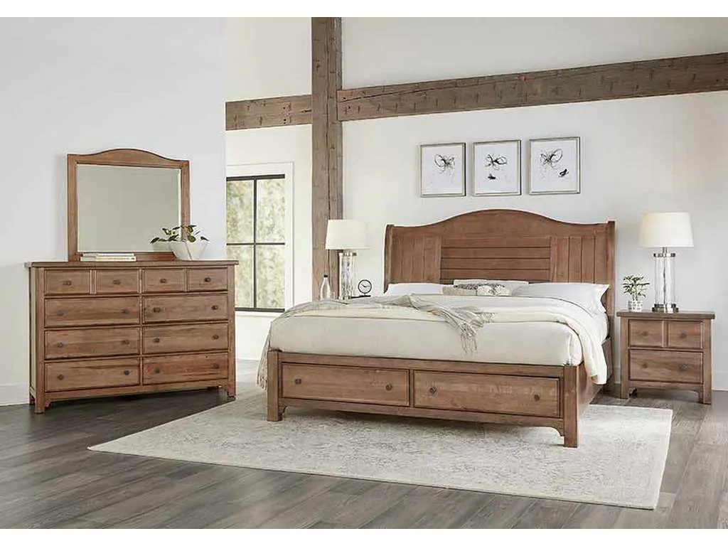 Vaughan Bassett 800-663-066B-502-666 Cool Farmhouse King Sleigh Bed with Storage Footboard Natural Vaughan Bassett 800-663-066B-502-666 Cool Farmhouse King Sleigh Bed with Storage Footboard Natural